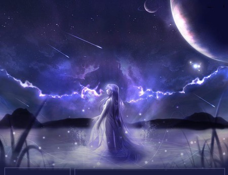 Let the sky fall I will survive. - anime, purple, surreal, night, sky