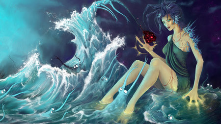 Water Nymph - woman, ocean, fantasy, waves, abstract, beautiful, creature, fairy, nymph, sea, fantasy girl