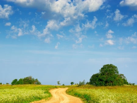 path to the sky - sky, field, path