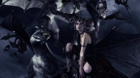 Dragon Queen - woman, scary, monster, macabre, fantasy, beast, dark, creatures, beautiful, dragon, fantasy girl