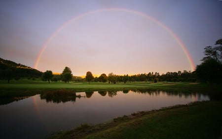 Rainbow - lakes, nature, rainbows, trees