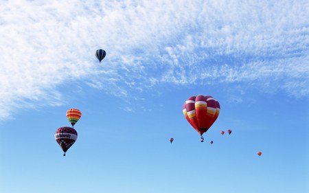 up in the air - freedom, sky, balloons, clouds, blue, hot air balloons, fly