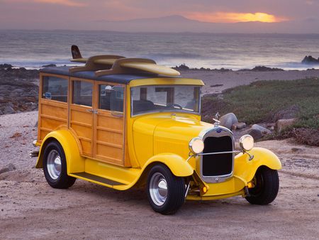 1929 Ford Woody - nature, cool, yellow, cars, ford, sunset, old