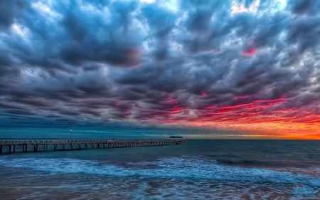 You Are Everything - sky, ember, clouds, blue, sea, wave, bridge