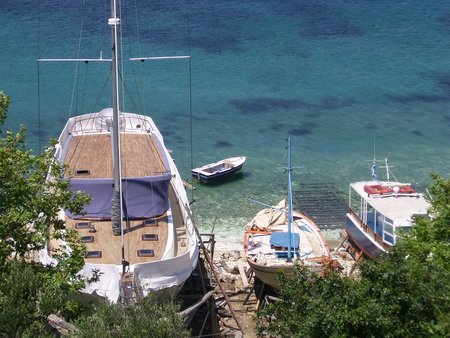 boats of greek - beach, boats, greece, sea