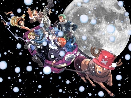 One Peice - christmas, moon, sleigh, anime, season, snow, one peice