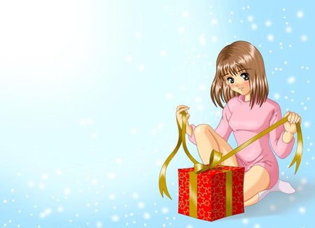 Christmas - girl, snow, anime, present, cute