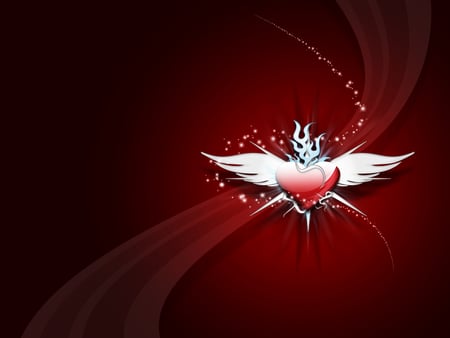 Red Winged Heart - love, abstract, heart, red