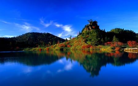 BEAUTIFUL REFLECTION - hill, trees, hills, autumn, plants, lake, reflection