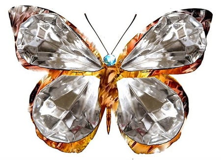 Butterfly Diamond - butterflies, diamonds, 3d, abstract, art