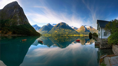 bright side of life - lakes, mountains, houses, nature, boats