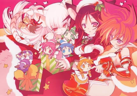 catgirls christmas - anime, ears, girls, cat