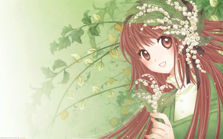 Hanato Kobato - sexy, hanato kobato, brown eyes, girl, long har, brown hair, clamp, anime, flowers, blush, cute