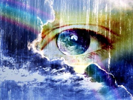 CREATION - clouds, eye, rainbow, rain