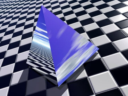 POINT OF VIEW - white, blue, pyramid, black, checkered