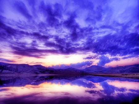 lake and nice blue sky - sky, lake, clouds, water, mountains