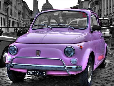 Cute Car - cars, heart, fiat, beautiful, city, purple, car, cute, little, nice, italy, hearts