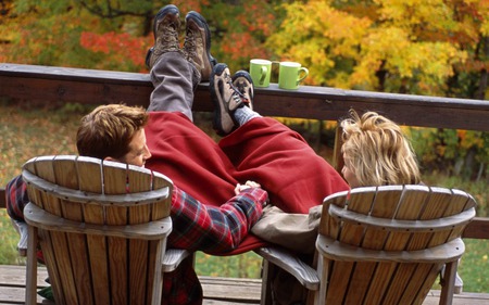 love............ - enjoy, beautiful, holidays, love, cup, chair, blond, recreation, dream, tree, nature, woman, man