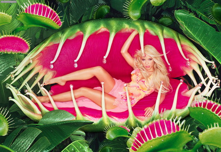 Shakira - skin, female, people, legs, beautiful, blonde, pink, body, girls, fantasy, white, green, woman, model, plants