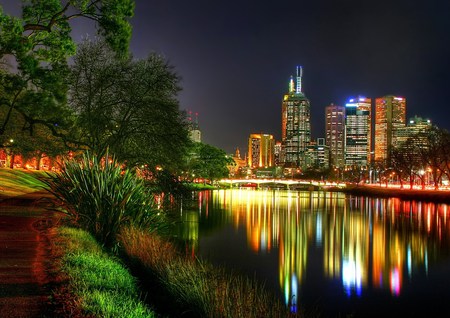 VIEW OF CITY LIGHTS FROM SOMEWHAT OF A DISTANCE - architecture, lights, gorgeous, water, reflection, beautiful, city, night