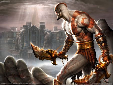 God Of War-Hero - red, sword, power, blood, video game, stunt, fire, warrior, fighter, angry, action, adventure, weapon, god of war