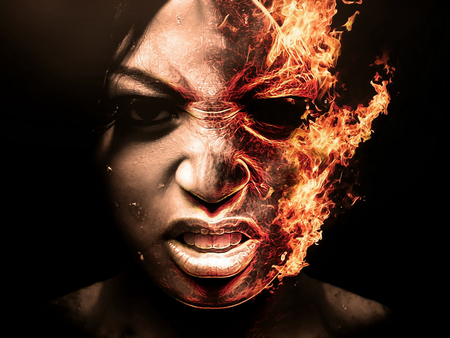 Burn - burning woman, fantasy, fire, pain, face