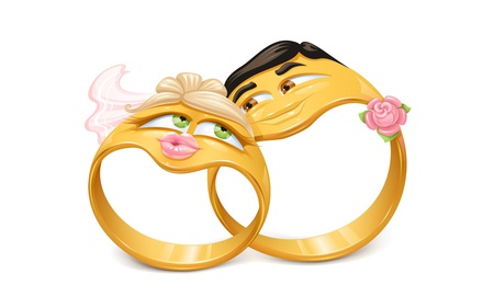 Rings - woman, love, fun, wedding, lips, rings, cartoon, gold, man, beautiful, holiday, flower