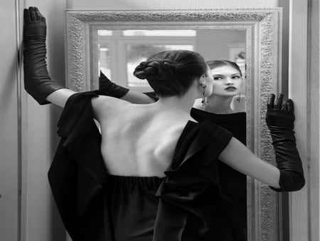 lady - black, elegance, mirror, noble