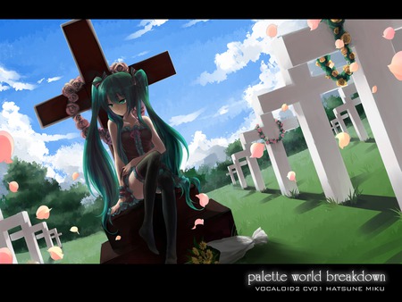 Hatsune Miku - anime, graveyard, cemetary, hatsune miku, vocaloids