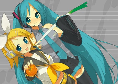 Hatsune Miku and Rin Kagamine - vocaloids, anime, hatsune miku, rin kagamine