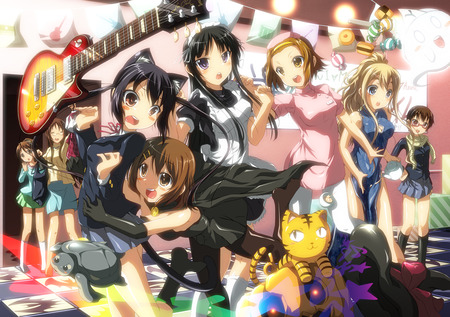 K-ON! - guitar, hirasawa-ui, catgirl, k-on, hirasawa-yui, animal-ears, maid, akiyama-mio, nakano-azusa