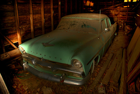 1956 plymouth savoy parked in garage - plymouth, savoy, 1956