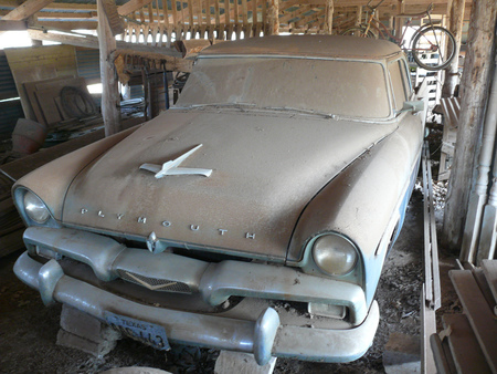 1956 plymouth savoy parked in shed - plymouth, savoy, parked, shed, 1956, in