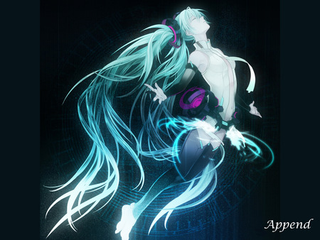 Append - hatsune, vocaloid, miku, black, tech, sunao