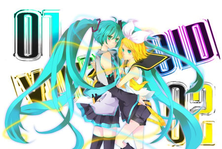 Hatsune Miku and Kagamine Rin - vocaloids, anime, hatsune miku, rin kagamine