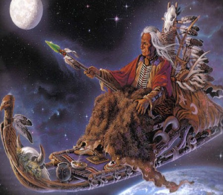 indian christmas - spirit, flying, native, american, nightsky, sledge, canoe