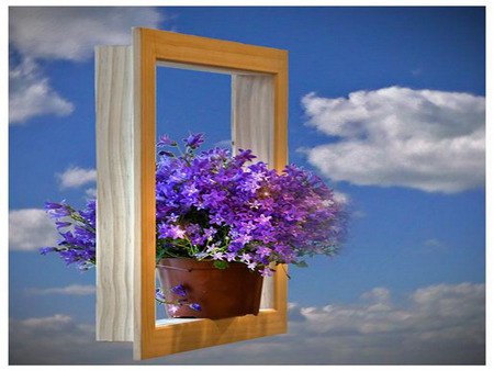 window - flowers, bluebell, frame, sky