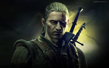 witcher 2 - monster, hunter, white, dogs, witcher, wolf, sword