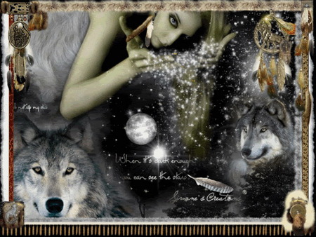 native - stars, woman, dark, wolf