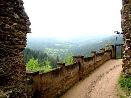 Ruins of the slovak castle - trip, stone, trees, ruins, castle, path, slovak, slovakia