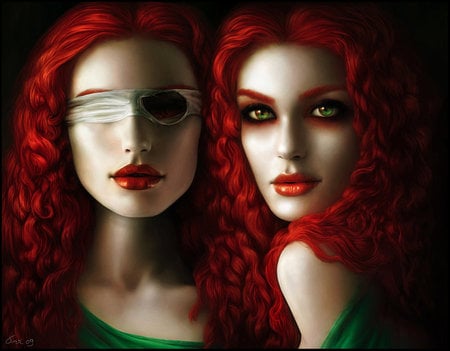 girl fantasy - red, fantasy, hair, eyes