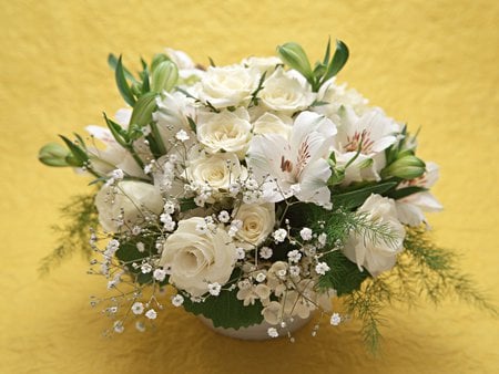 bouquet - roses, soft, white, nature, beautiful, leaves, bunch, flowers, flower