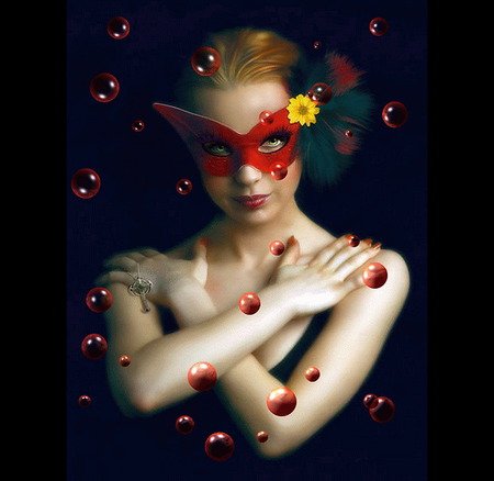 sweet-witch - witch, abstract, mask, hot, red, girl, 3d, art