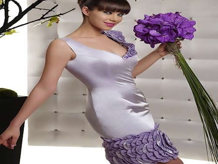 lady - fashion, elegance, purple, flower