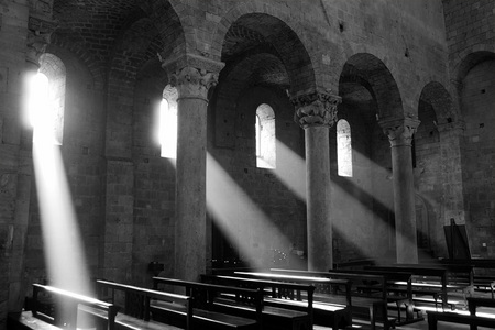 BASILICA - interior, black and white, sun filtered, basilica