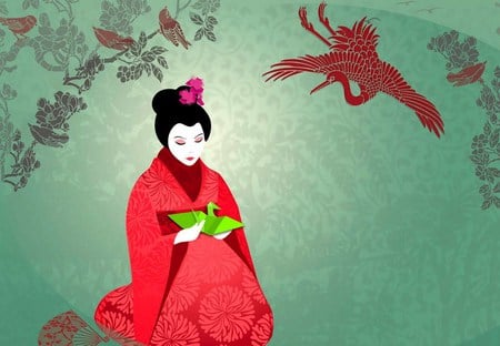 Girls Day - pretty, oriental, origami, girl, art