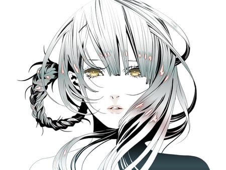 Heroine - golden eyes, black, white, braid, nier, girl, face