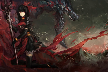 Anime - sword, black rock shooter, anime, dragon