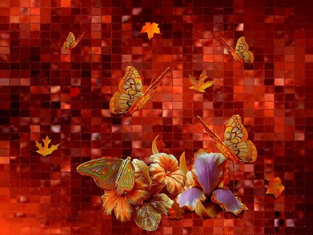 BUTTERFLY IRIS TILES - fall, tile, colors, iris, butterflies