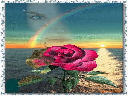 rainbow - ocean, sunset, rose, tear